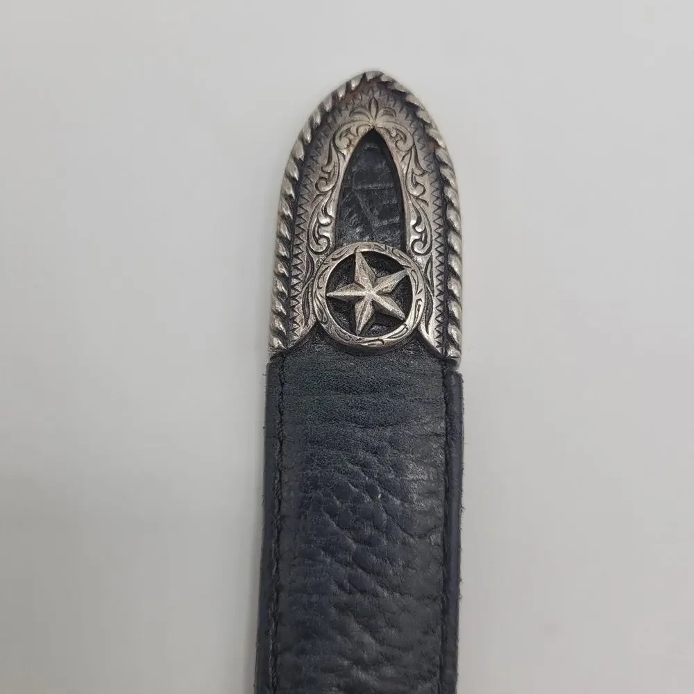 Tony Lama Belt 44 Black Leather Country Croc Print Western Cowboy USA C42123